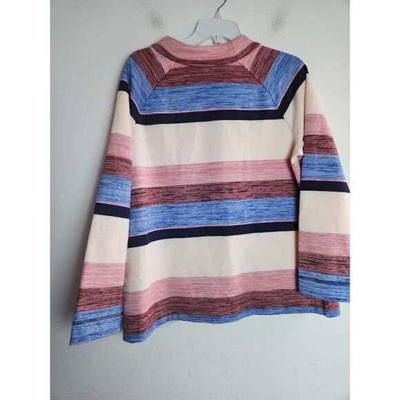 T by Talbots Cream Blue Pink Cotton Blend Zip Detail Sweatshrt size Large Petite - Picture 5 of 7